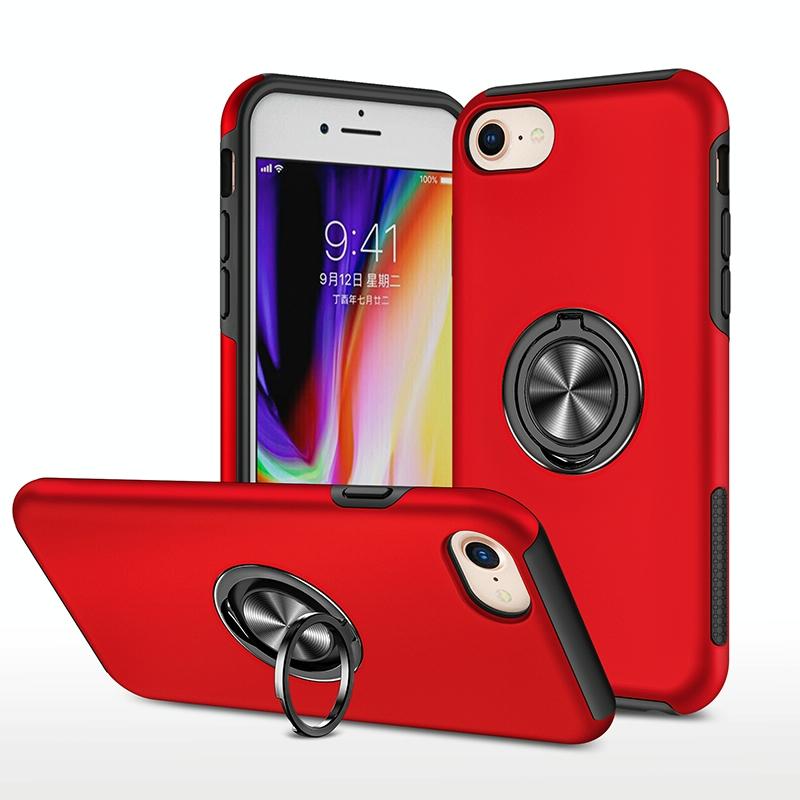 PC + TPU schokbestendige magnetische beschermhoes met onzichtbare ringhouder voor iPhone SE 2020 / 8 / 7 (rood)