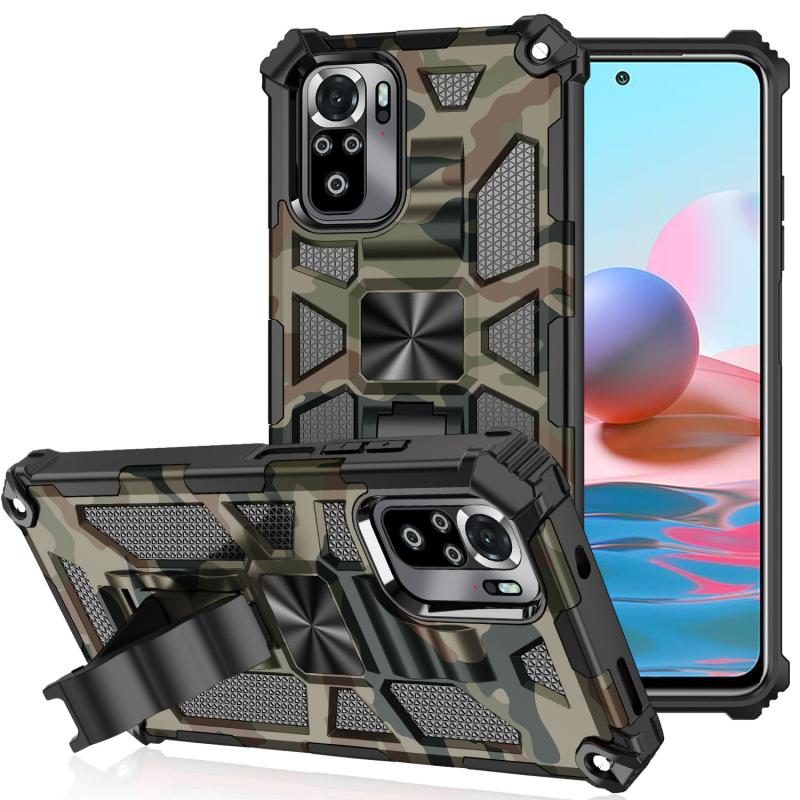 Voor Xiaomi Redmi Note 10 Pro Camouflage Armor Shockproof TPU + PC Magnetische Beschermhoes met Houder (Army Green)