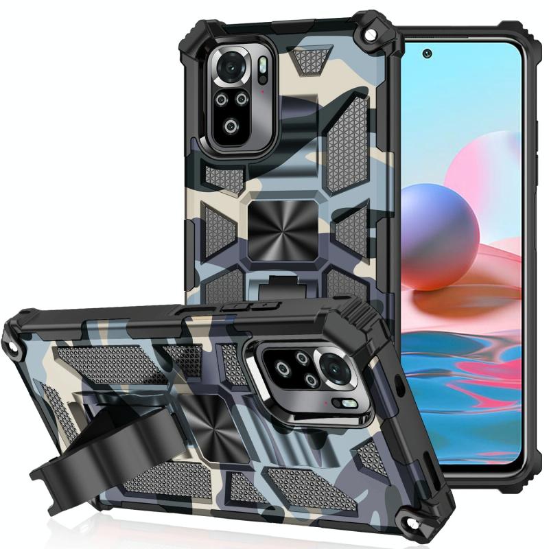 Voor Xiaomi Redmi Note 10 Pro Camouflage Armor Shockproof TPU + PC Magnetische Beschermhoes met Houder (Baby Blue)