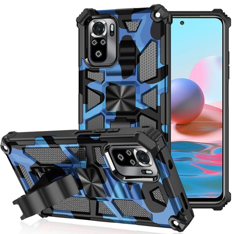 Voor Xiaomi Redmi Note 10 Pro Camouflage Armor Shockproof TPU + PC Magnetische Beschermhoes met Houder (Donkerblauw)