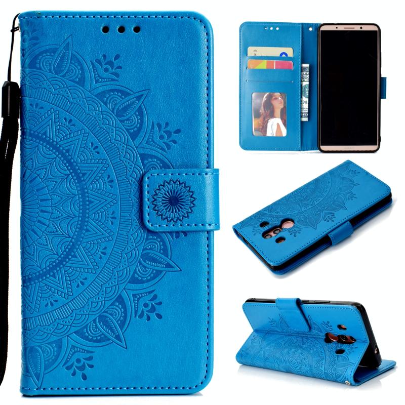 Voor Huawei Mate 10 Pro Totem Flower reliëf horizontale flip TPU + PU lederen hoesje met houder en kaart slots &portemonnee (blauw)