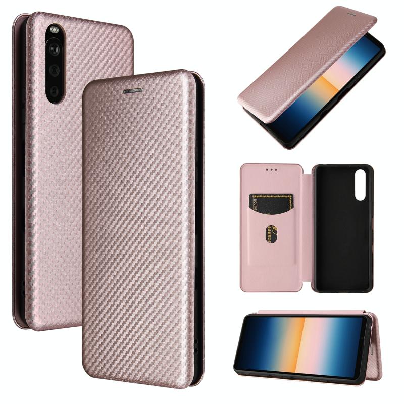 Voor Sony Xperia 10 III carbon fiber textuur magnetische horizontale flip TPU + PC + PU lederen hoesje met kaartsleuf (roze)