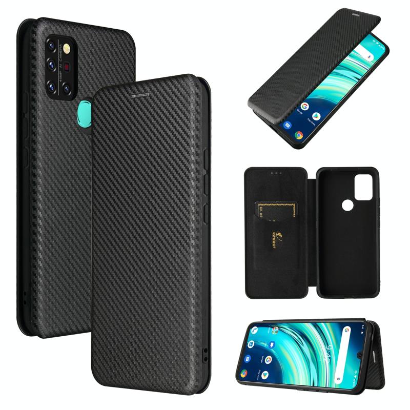 Voor UMIDIGI A9 koolstofvezel textuur magnetische horizontale flip TPU + PC + PU lederen geval met kaartsleuf (zwart)