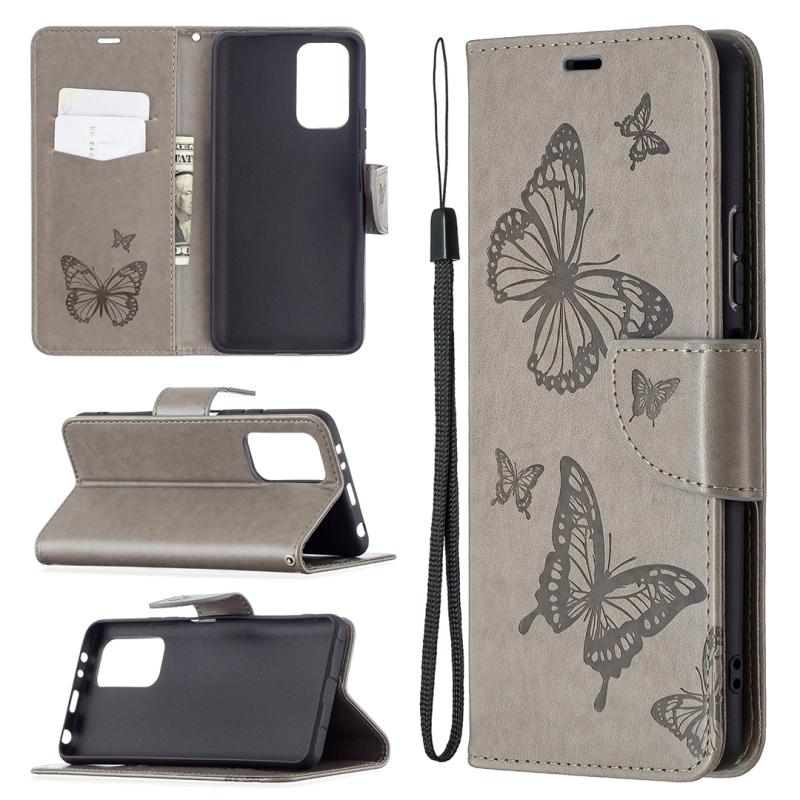 Voor Xiaomi Redmi Note 10 Pro Twee Vlinders Embossing Patroon Horizontale Flip Lederen Case met Houder & Kaartsleuf & Portemonnee & Lanyard (Grijs)