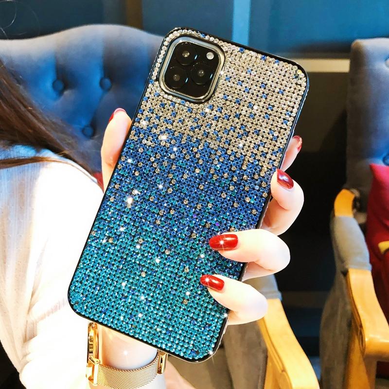 Voor iPhone 11 Pro Max PC + Crystal Diamond Tri-Color Gradient beschermende case (gradiënt blauw)