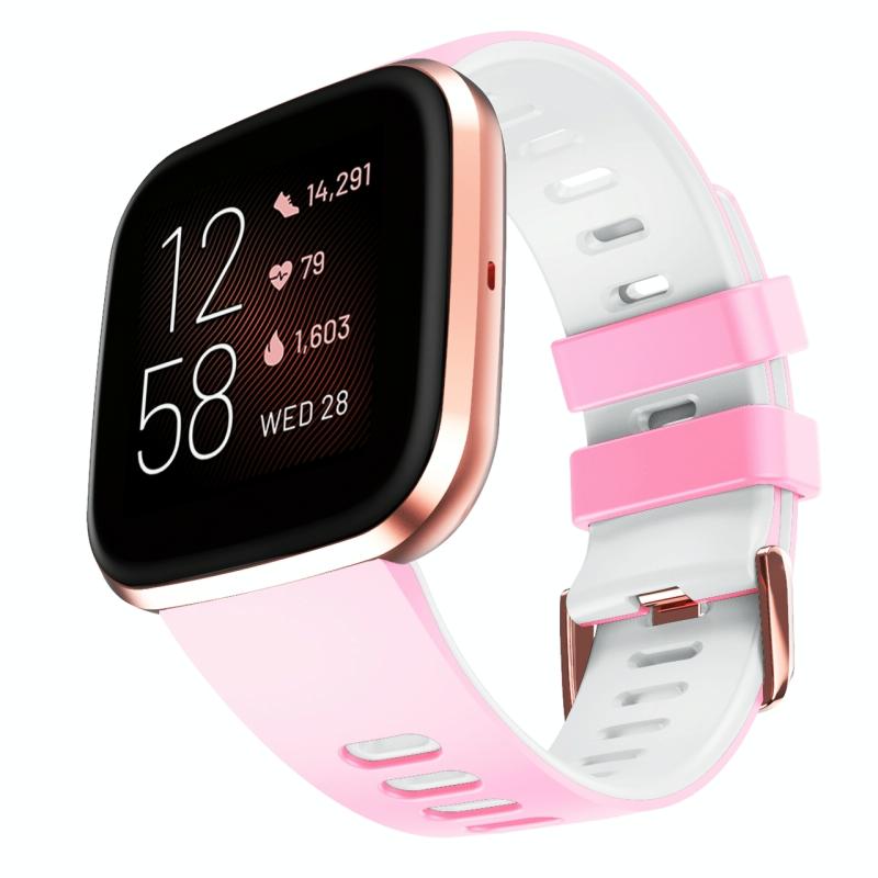 Voor Fitbit Versa / Versa 2 / Versa Lite tweekleurige siliconen vervangende riem horlogeband (roze wit)