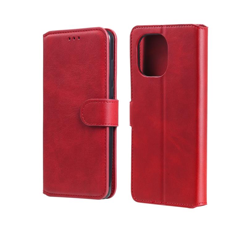 Voor Xiaomi Mi 11 Classic Calf Texture PU + TPU horizontale flip lederen case met houder & kaart slots &portemonnee (rood)