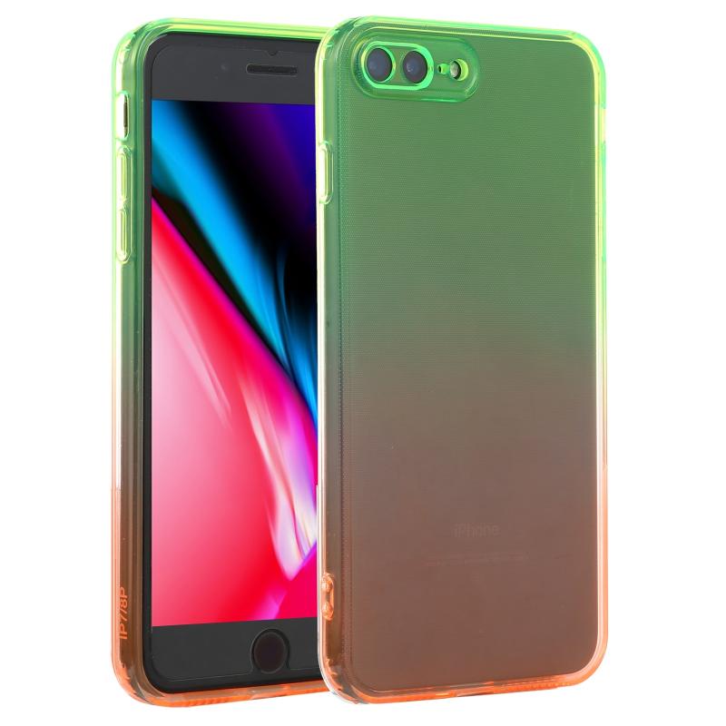 Rechte rand gradiënt kleur TPU beschermhoes voor iPhone 8 Plus / 7 Plus (groen oranje)