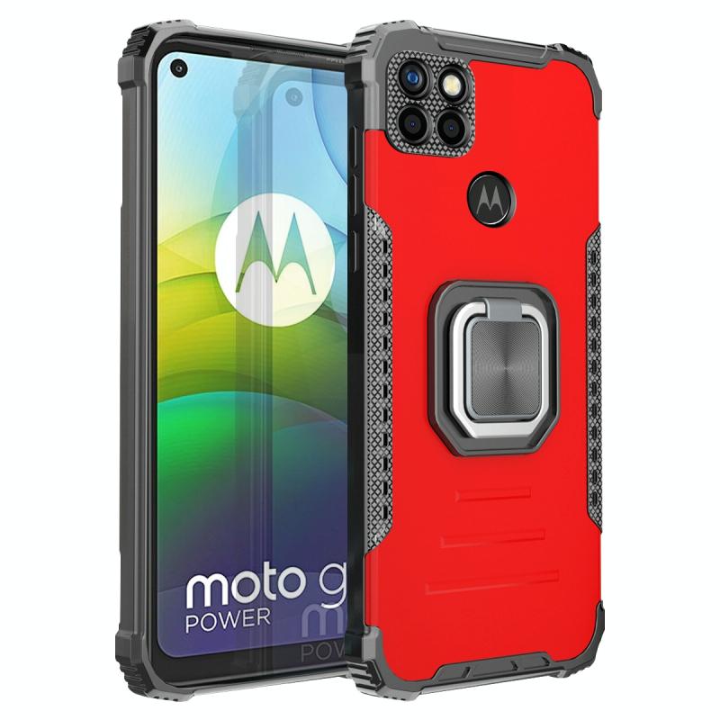 Voor Motorola Moto G9 Power Fierce Warrior Series Armor All-inclusive Schokbestendige aluminiumlegering + TPU beschermhoes met ringhouder (rood)