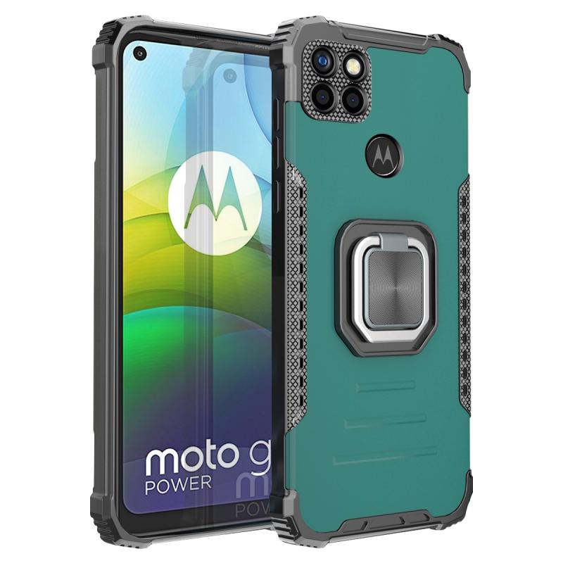 Voor Motorola Moto G9 Power Fierce Warrior Series Armor All-inclusive Schokbestendige aluminiumlegering + TPU beschermhoes met ringhouder (groen)