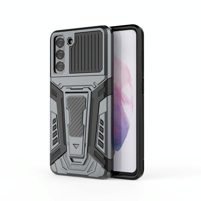 Voor Samsung Galaxy S21 5G War Chariot Series Armor All-inclusive Shockproof PC + TPU Beschermhoes met onzichtbare houder (grijs)