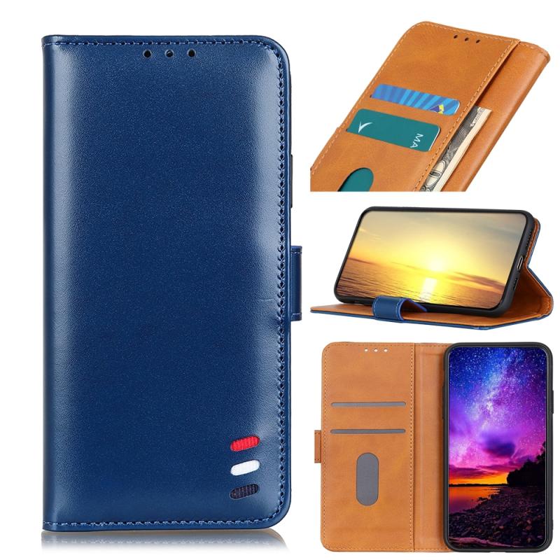 Voor Motorola Moto G50 3-kleuren parel textuur magnetische gesp horizontale flip PU lederen geval met kaart slots &portemonnee &houder (blauw)