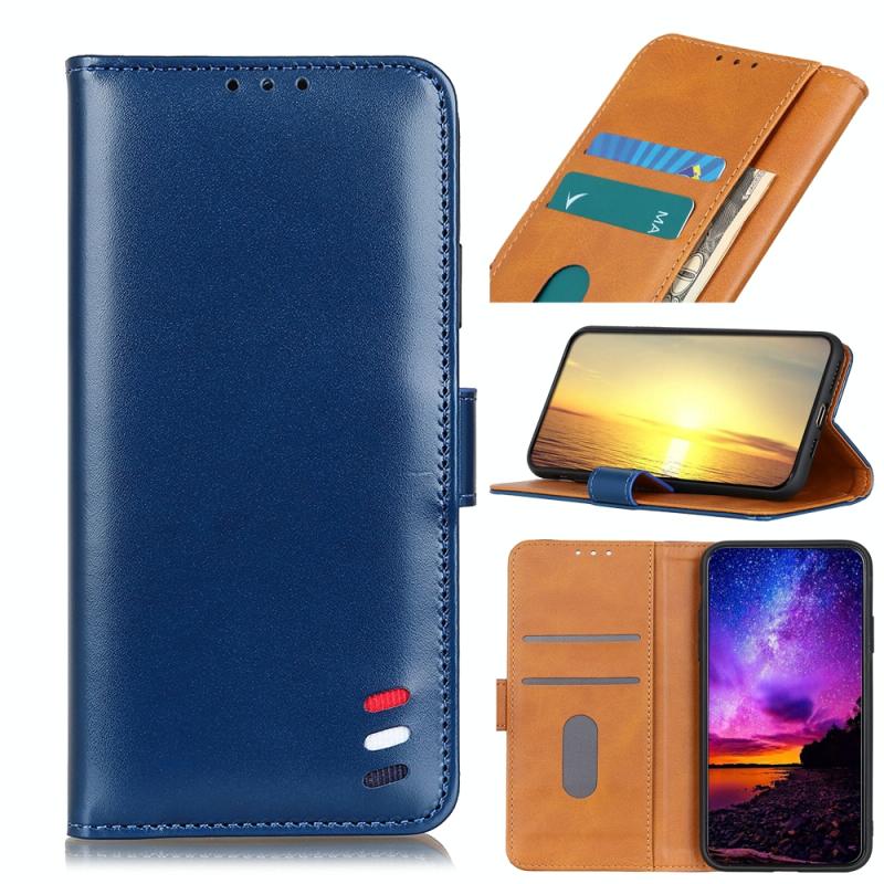 Voor Nokia 8 V 5G UW 3-kleuren parel textuur magnetische gesp horizontale flip PU lederen geval met kaart slots &portemonnee &houder (blauw)