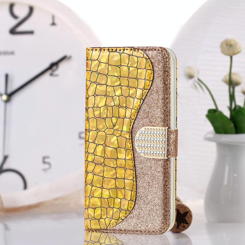 Voor Xiaomi Redmi Note 10 4G Laser Glitter Poeder Matching Crocodile Texture Horizontale Flip Lederen Case met Kaart Slots &Holder &Wallet (Goud)