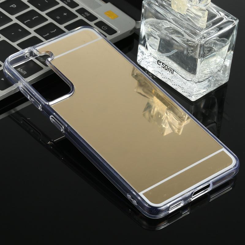 Voor Samsung Galaxy S21 5G TPU + Acryl Luxe Plating Mirror Telefoonhoesje Cover (Goud)