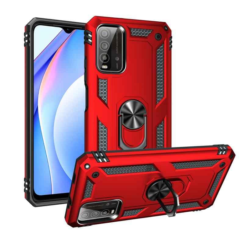 Voor Xiaomi Redmi Note 9 4G / 9T / 9 Power Shockproof TPU + PC Beschermhoes met 360 graden roterende houder (rood)