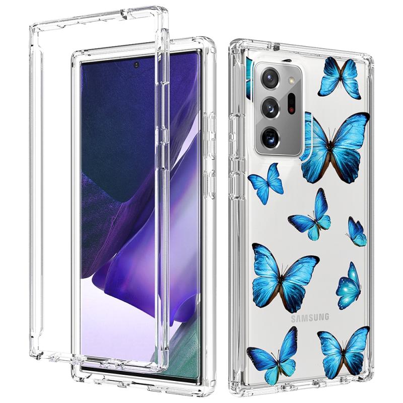 Voor Samsung Galaxy Note20 Ultra 2 in 1 hoge transparante geschilderde schokbestendige pc + TPU beschermhoes (blauwe vlinder)