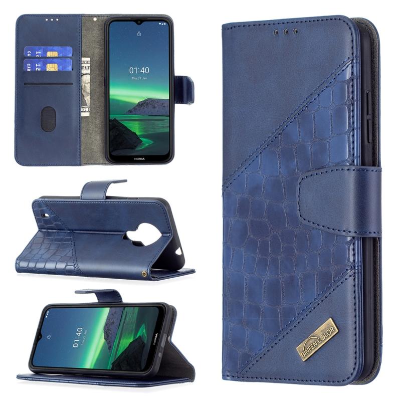 Voor Nokia 1.4 bijpassende kleur krokodil textuur horizontale flip PU lederen geval met portemonnee en houder &sleuven (blauw)