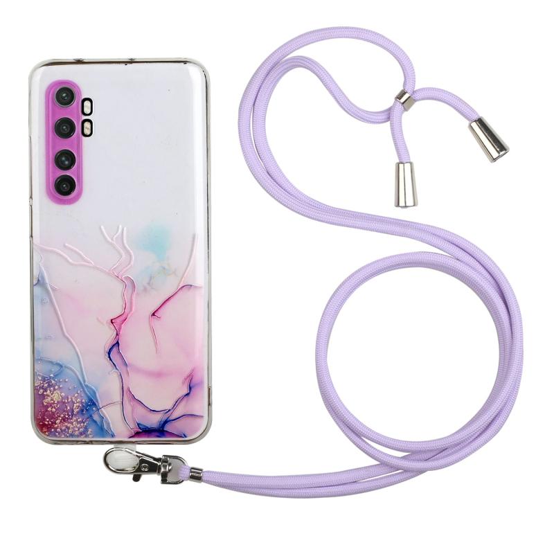 Voor Xiaomi Mi Note 10 Lite Hollow Marble Pattern TPU Schokbestendige beschermhoes met nekriem touw (roze)
