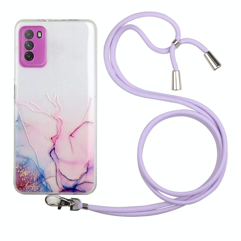 Voor Xiaomi Poco M3 Hollow Marble Pattern TPU Schokbestendige beschermhoes met nekriem touw (roze)