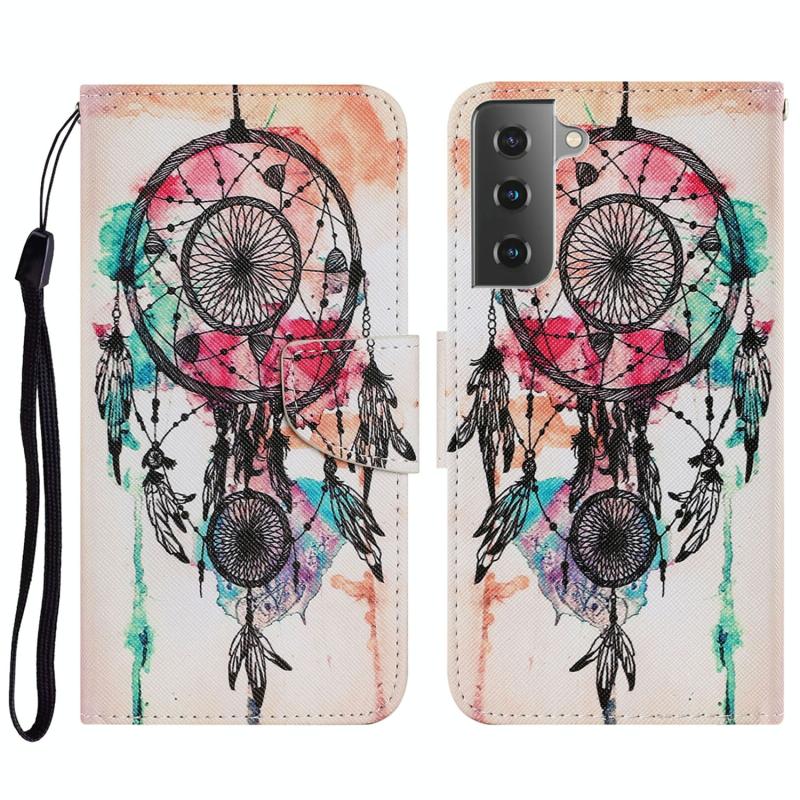 Voor Samsung Galaxy S21 FE gekleurde tekening patroon horizontale flip PU lederen geval met houder kaart slots & portemonnee &lanyard (wind chimes)