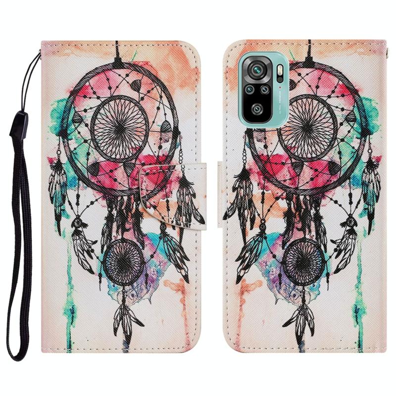 Voor Xiaomi Redmi Note 10 4G gekleurd tekenpatroon horizontale flip PU lederen hoes met houder kaart slots & portemonnee &lanyard (wind chimes)