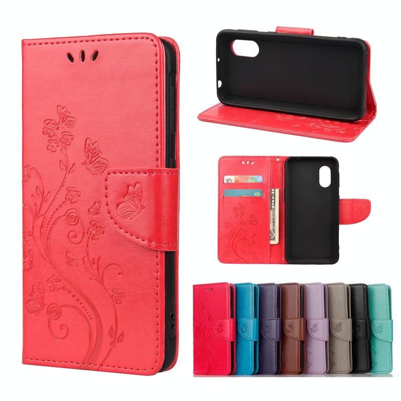 Voor Samsung Galaxy Xcover 5 Butterfly Flower Pattern horizontale flip lederen hoesje met houder & kaart slots &portemonnee (rood)