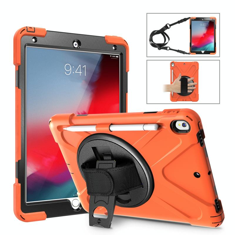 Schokbestendige kleurrijke siliconen + pc beschermende geval met houder schouderriem & handriem & pen slot voor iPad Pro 10.5 (oranje)