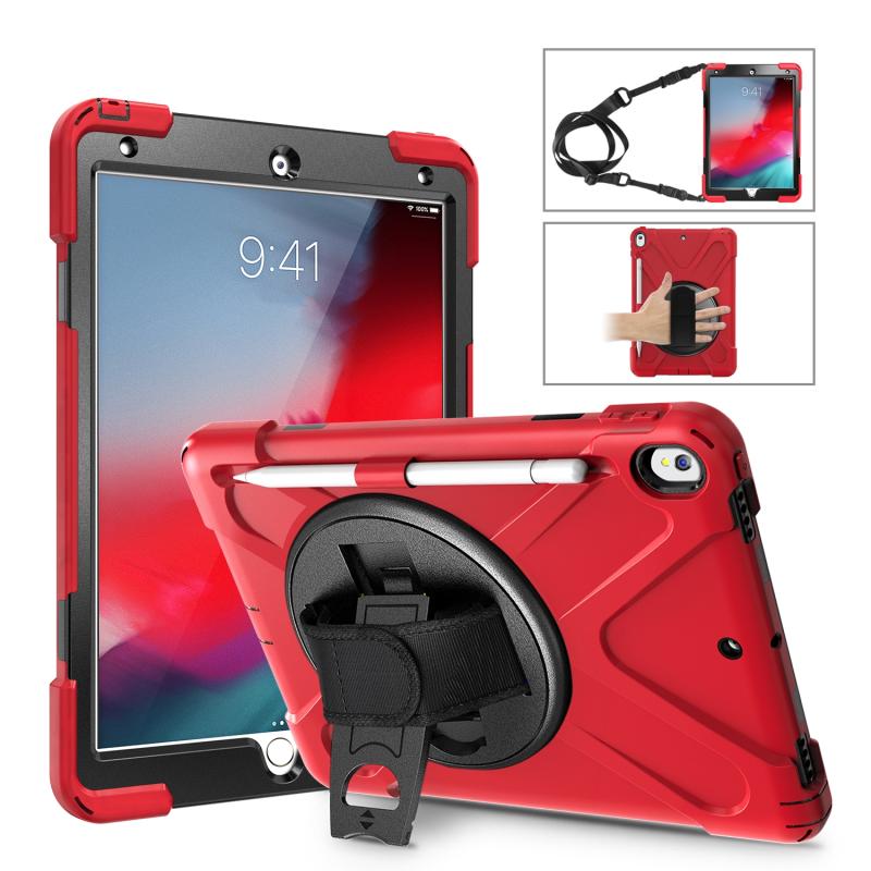 Schokbestendige kleurrijke siliconen + pc beschermende geval met houder schouderriem handriem & pensleuf voor iPad Pro 10.5 (rood)