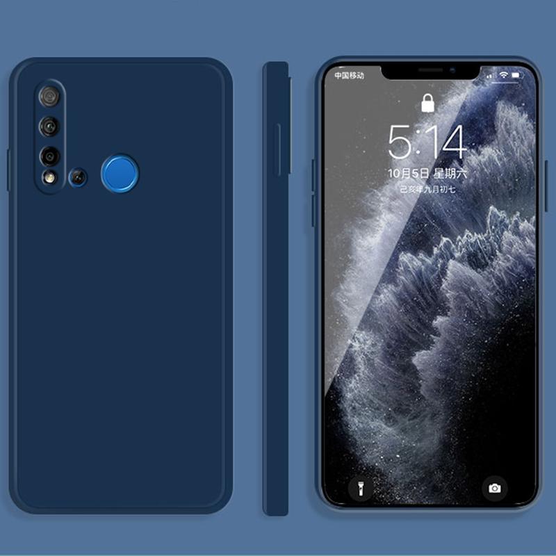 Voor Huawei nova 5i solid color imitatie vloeibare siliconen rechte rand dropproof volledige dekking beschermende hoes (blauw)