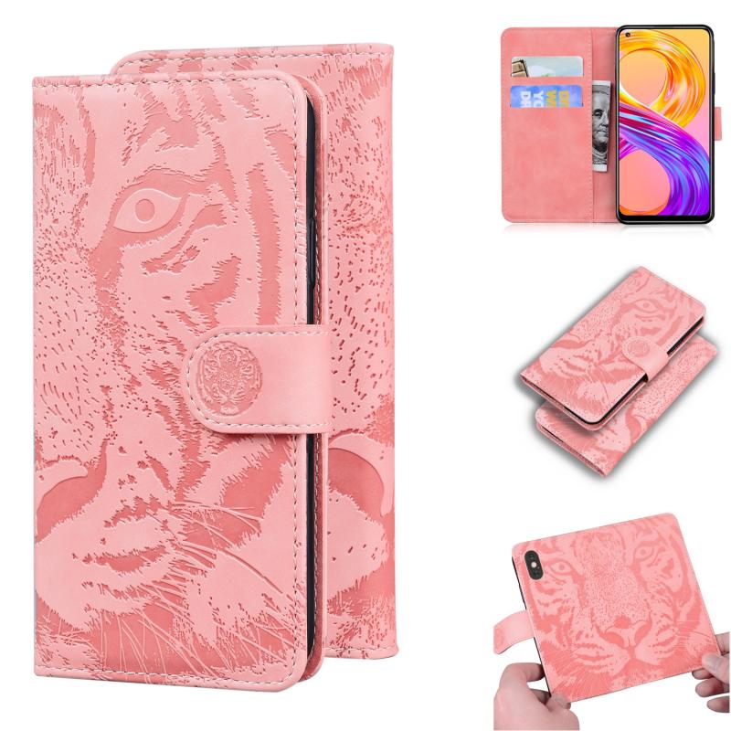 Voor Oppo Realme 8 / Realme 8 Pro Tiger Embossing Pattern Horizontale Flip Leren Case met Houder & Card Slots & Portemonnee (Pink)