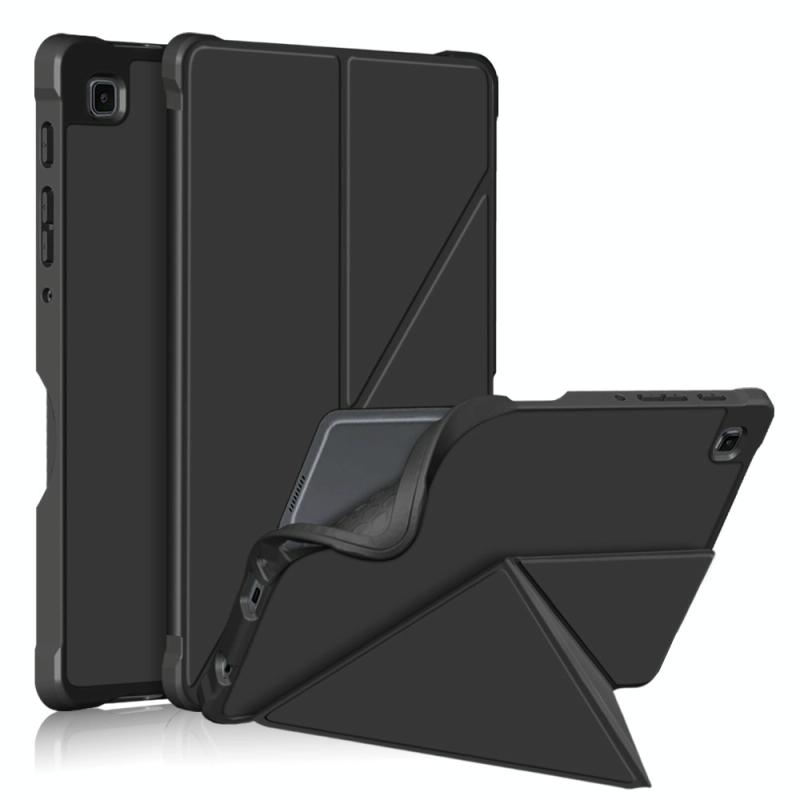 Voor Samsung Galaxy Tab A7 Lite 8.7 T220 / T225 Doek Textuur Multi-vouwen Horizontale Flip PU Lederen Schokdichte Case met Houder (Zwart)