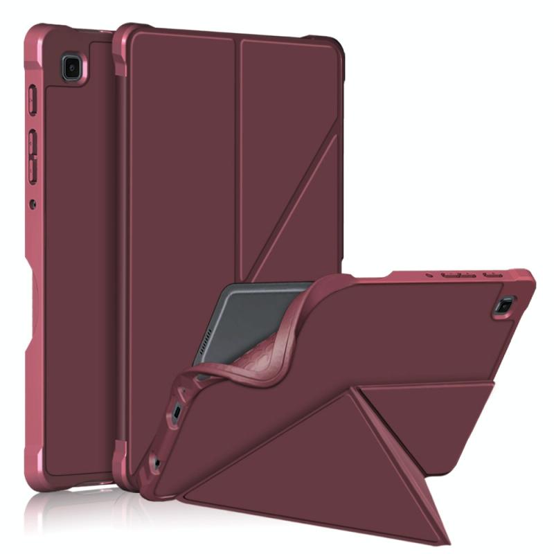 Voor Samsung Galaxy Tab A7 Lite 8.7 T220 / T225 Doek Textuur Multi-vouwen Horizontale Flip PU Lederen Schokbestendig Case met Houder (Wijnrood)