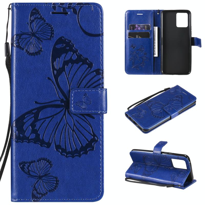 Voor Oppo Realme 8 PRO / Realme 8 Drukt Afdrukken Vlinder Patroon Horizontale Flip PU Lederen Case met Houder & Card Slots & Wallet & Lanyard (Blauw)