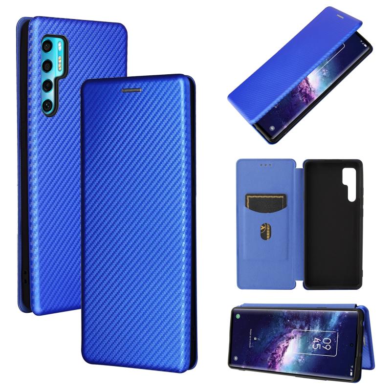 Voor TCL 20 PRO 5G koolstofvezel textuur magnetische horizontale flip TPU + PC + PU lederen tas met kaartsleuf