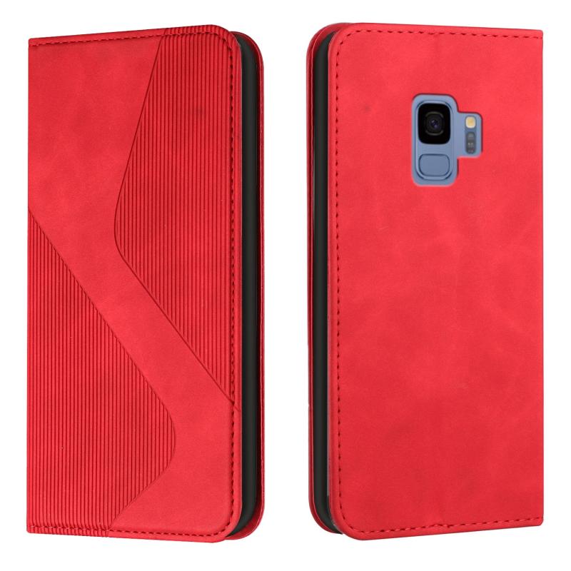 Voor Samsung Galaxy S9 Skin Feel Magnetische S-type effen kleur horizontale flip lederen hoesje met houder en kaartsleuf &portemonnee (rood)