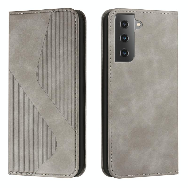Voor Samsung Galaxy S21 + 5G Huid Feel Magnetische S-Type Solid Color Horizontal Flip Lederen Case met Houder & Card Slot & Portemonnee (Grijs)
