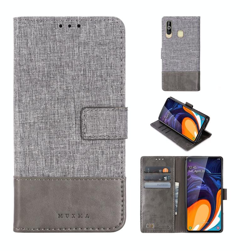 Voor Galaxy A60 MUXMA MX102 horizontale Flip canvas lederen draagtas met stand & Card slot & Wallet functie (grijs)
