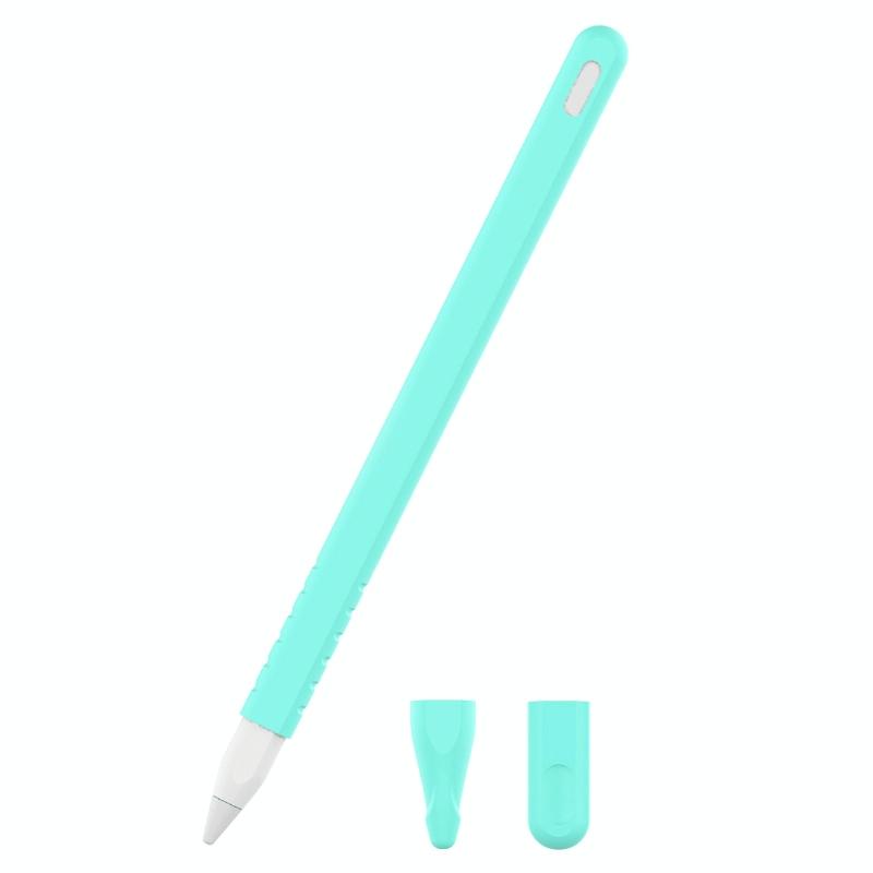 3 in 1 Pure Color Silicone Stylus Pen Protective Case Set voor Apple Potlood 2 (Mint Green)