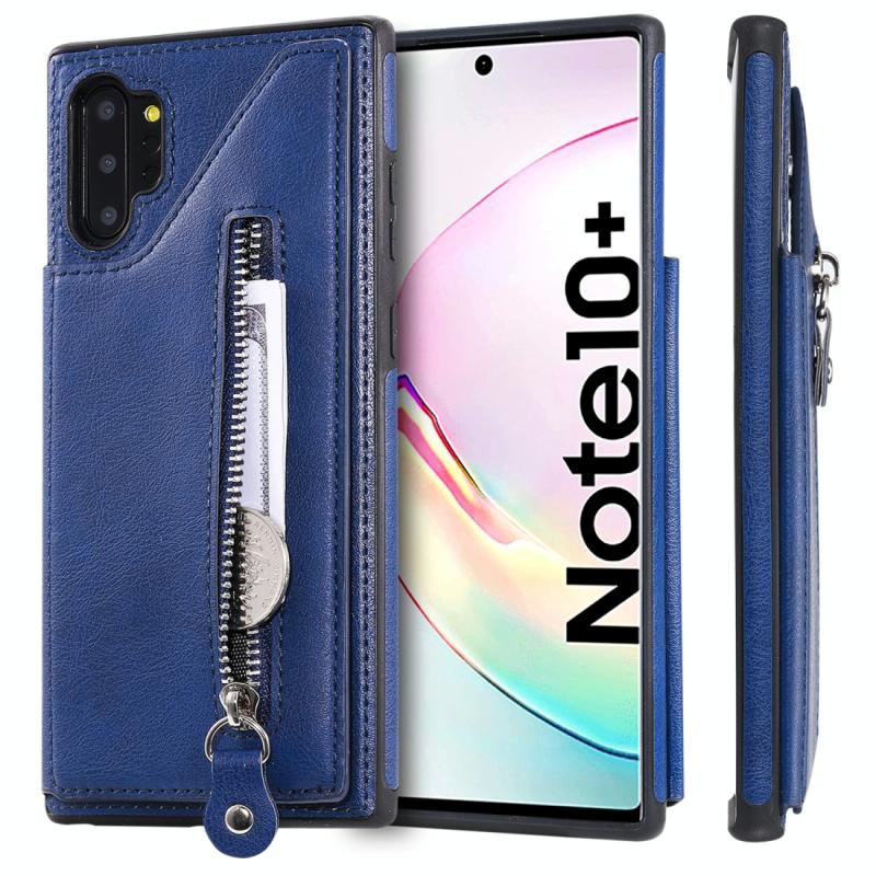 Voor Galaxy Note 10 plus effen kleur dubbele gesp rits schokbestendige beschermende case (blauw)