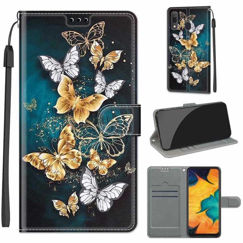 Voor Samsung Galaxy A30 / A20 Voltage Gekleurde Tekening Magnetische Clasp Horizontale Flip PU Lederen Case met Houder & Card Slots (C20 Gold Silver F