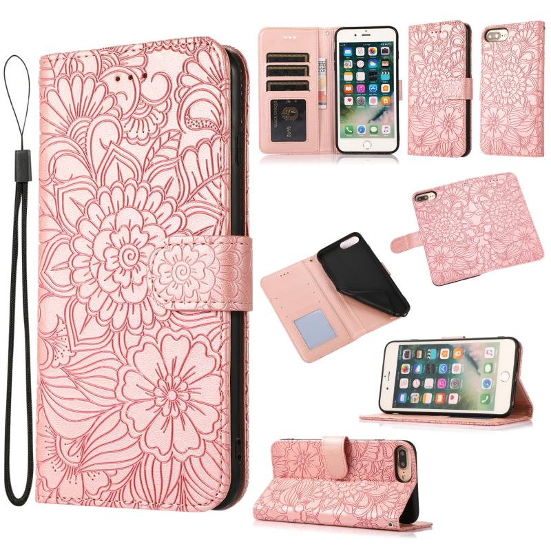 Skin Feel Embossed Sunflower Horizontal Flip Leather Case with Holder & Card Slots & Wallet & Lanyard For iPhone 6 Plus / 6s Plus(Rose gold)