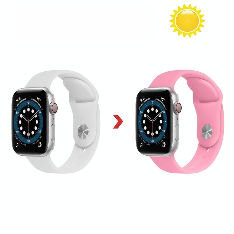 Verkleuring in Sun Silicone Vervanging Horlogeband voor Apple Watch Series 6 & SE & 5 & 4 44MM / 3 & 2 & 1 42mm (Wit Change Pink)