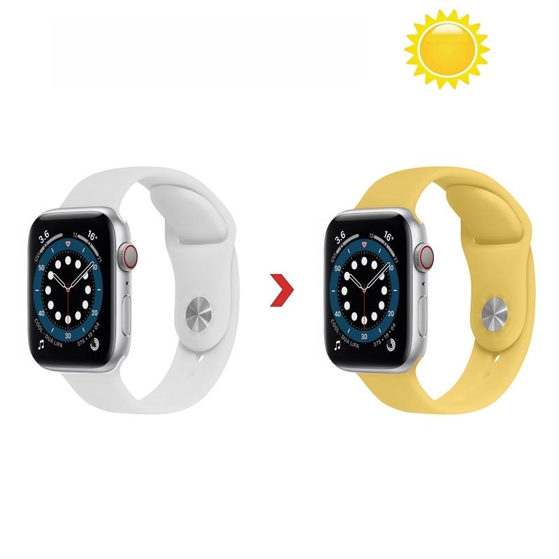 Verkleuring in Sun Silicone Vervanging Horlogeband voor Apple Watch Series 6 & SE & 5 & 4 40 MM / 3 & 2 & 1 38mm (Wit Change Geel)