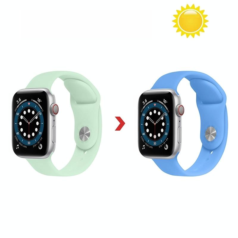 Verkleuring in Sun Silicone Vervanging Horlogeband voor Apple Watch Series 6 & SE & 5 & 4 40 MM / 3 & 2 & 1 38mm (Mint Green Change Sky Blue)