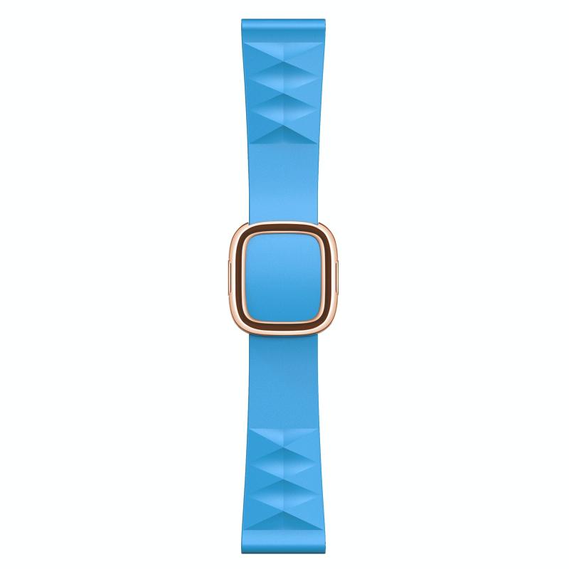 Moderne stijl siliconen vervanging riem horlogeband voor Apple Watch Series 6 & SE & 5 & 4 44mm / 3 & 2 & 1 42mm stijl: Rose Gold Buckle (Lake Blue)