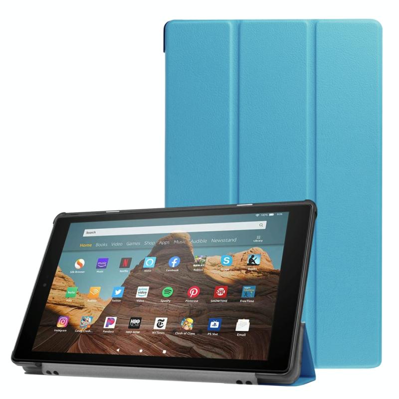 Voor Amazon Kindle Fire HD 10 2017/2019Custer textuur horizontale Flip lederen draagtas met drie-opvouwbare houder & slaap/Wake-up functie (hemelsblau