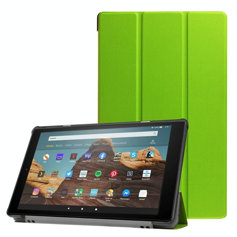 Voor Amazon Kindle Fire HD 10 2017/2019Custer textuur horizontale Flip lederen draagtas met drie-opvouwbare houder & slaap/Wake-up functie (groen)