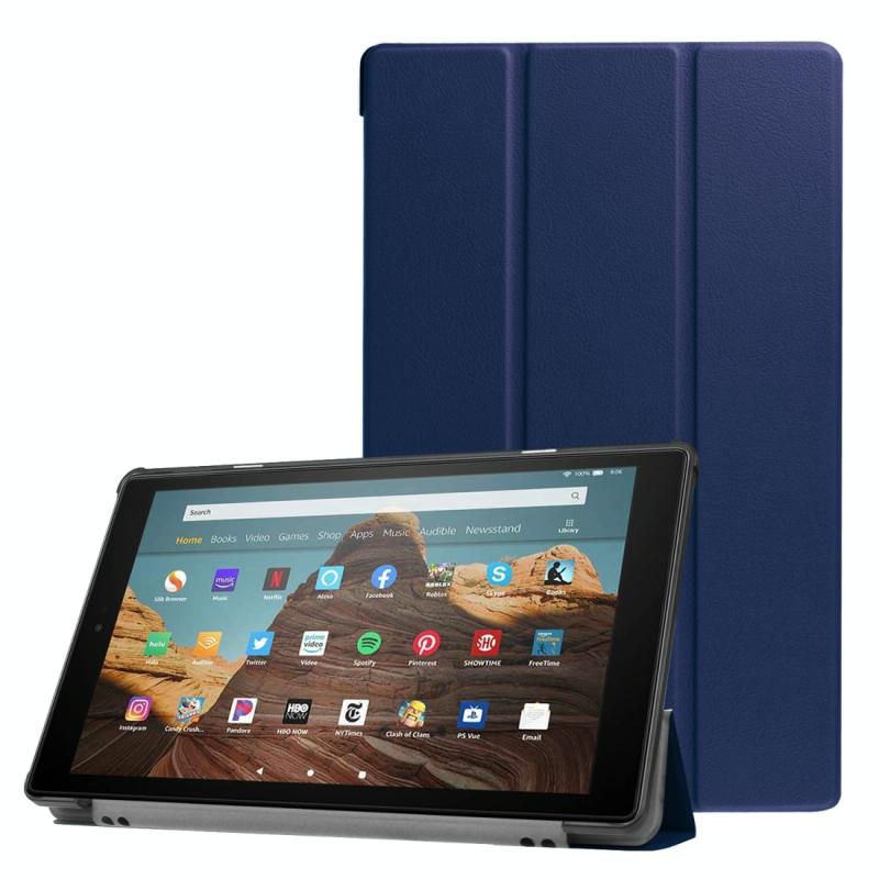 Voor Amazon Kindle Fire HD 10 2017/2019Custer textuur horizontale Flip lederen draagtas met drie-opvouwbare houder & slaap/Wake-up functie (donkerblau