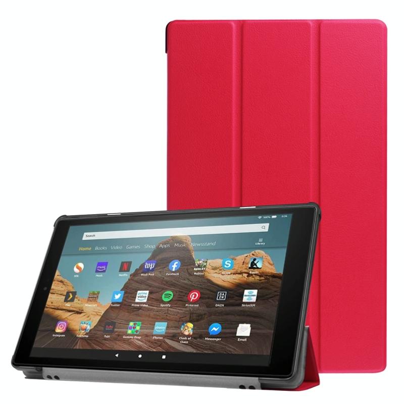 Voor Amazon Kindle Fire HD 10 2017/2019Custer textuur horizontale Flip lederen draagtas met drie-opvouwbare houder & slaap/Wake-up functie (rood)